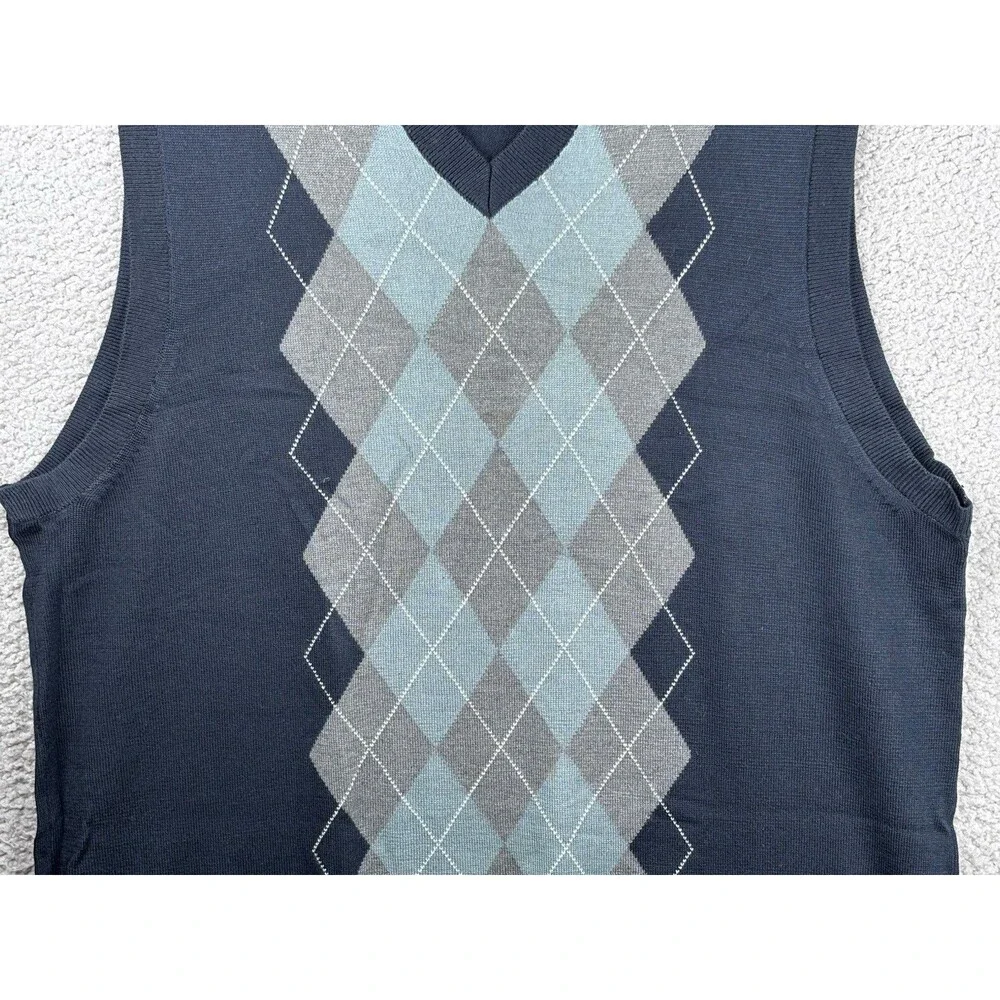 Banana Republic Sweater Vest Mens Large Argyle Diamond Silk Cashmere Blend Gray